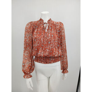 Rachel By Rachel Roy Orange Floral Bohemian Peasant Blouse Size XS